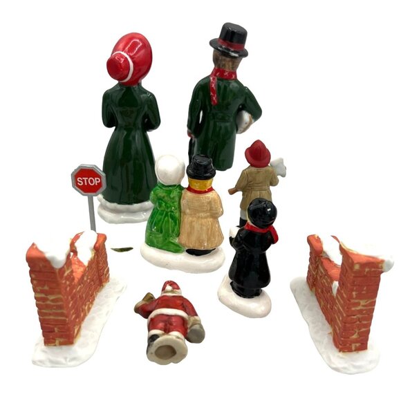 Vintage Christmas Village Figurine Set With Carolers & Santa Brick Walls Fireman - Picture 6 of 8
